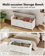 Pipishell 2-Tier Shoe Storage Bench with Cushioned Seat, Entryway Bench with Adjustable Shelf & Barn Doors, 300 lbs Capacity, 43.4" W x 16" D x 18" H, for Entryway, Bedroom, Living Room, White - Image 6