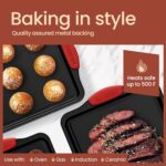 Baking Pan Set – 3 Piece Cookie Sheet – Deluxe Black Non-Stick Carbon Steel – Silicone Handles – Commercial Grade Restaurant Quality – PFOA PFOS and PTFE Free by Bakken - Image 9