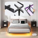 Floating Bed Frame Queen Size, Heavy Duty Bedframe with Smart LED Lights & Charging Station, Modern Metal Platform Bed, Easy Assembly No Box Spring Needed, 8 Inch - Image 8
