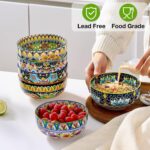 Ceramic Cereal Bowls Set of 6, 28 oz Bohemian Soup Bowl, Colorful Bowls Set for Kitchen, Dessert Bowls for Salad, Pasta, Oatmeal, Ramen, Oatmeal, Fruit, Dishwasher & Microwave Safe - Image 3