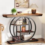 Tribesigns 41.3" Console Table, Industrial 4-Tier Sofa Table Entryway Table with Circle Base, Narrow Wood Accent Tables with Storage Shelves for Living Room, Hallway, Foyer, Rustic Brown - Image 2