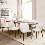 COLAMY Upholstered Dining Chairs Set of 6, Modern Fabric Dining Room Kitchen Side Chair with Padded Seat and Wood Legs for Restaurant/Cafe, Beige - Image 2