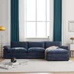 Karl Home Modular Deep Seat Sofa Couch with Ottoman, Chenille Sofa Sleeper Comfy Upholstered Furniture for Living Room, Apartment, Studio, Office, (3-Seat & 1-Ottoman, Dusty-Blue) - Image 5