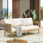 Merax 76.5" Outdoor Acacia Wood Wicker 3 Seater Sofa, Patio Furniture Couch for Backyard - Image 4