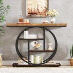 Tribesigns 41.3" Console Table, Industrial 4-Tier Sofa Table Entryway Table with Circle Base, Narrow Wood Accent Tables with Storage Shelves for Living Room, Hallway, Foyer, Rustic Brown - Image 9