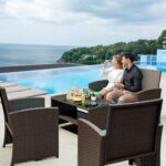 YITAHOME Patio Furniture Wicker Outdoor Bistro Set, 4-Piece All Weather Rattan Conversation Loveseat for Backyard, Balcony and Deck w/Soft Cushions and Metal Coffee Table (Brown+Blue) - Image 6