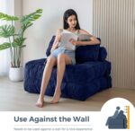 MAXYOYO Folding Sofa Bed, Convertible Sleeper Chair with Pillow Foldable Matress with Back Support, Portable Fold Out Chair Bed Comfy Floor Sofa Lounge for Living Room Bedroom, Navy, Single - Image 4
