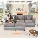 108" U Shaped Couch, Modular Sectional Sofa, 3-Seater Comfy Cloud Couch with Movable Ottoman, Deep Seat Couches for Living Room, Chenille, Slate - Image 5