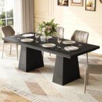 LITTLE TREE Dining Table for 4-6 People, Wooden Table, Rectangle Furniture with Heavy Duty Legs, Modern Kitchen Table for Home, Dining Room, Black - Image 6