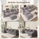 108" U Shaped Couch, Modular Sectional Sofa, 3-Seater Comfy Cloud Couch with Movable Ottoman, Deep Seat Couches for Living Room, Chenille, Slate - Image 9