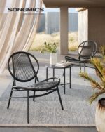 SONGMICS Patio Furniture Set 3 Pieces, Garden Bistro Set, Acapulco Chairs, Outdoor Seating, Side Table and 2 Chairs, Indoor and Outdoor Conversation Set, Balcony Porch, Ink Black UGGF021B01 - Image 5