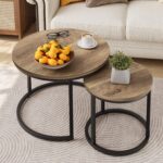 Smuxee Nesting Coffee Table Set of 2, 23.6" Round Coffee Table Wood Grain Top with Adjustable Non-Slip Feet, Industrial End Table Side Tables for Living Room Bedroom Balcony Yard - Image 2