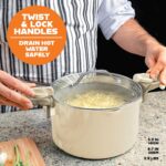 GOTHAM STEEL 5 Qt Ceramic Stock Pot Multipurpose Pasta Pot with Strainer Lid & Twist and Lock Handles, Nonstick Ceramic Pot for Soup, Spaghetti, Rice, Pots for Kitchen, Dishwasher Safe - Cream - Image 4