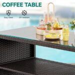 YITAHOME Patio Furniture Wicker Outdoor Bistro Set, 4-Piece All Weather Rattan Conversation Loveseat for Backyard, Balcony and Deck w/Soft Cushions and Metal Coffee Table (Brown+Blue) - Image 5