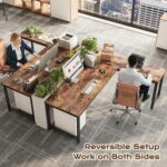 Huuger 63 Inch L Shaped Desk with Power Outlets and USB-C Port, 0.95 Inch Thicker Desktop, Reversible Computer Desk, Larger Office Corner Gaming Desk, Metal Frame, for Home Office, Study, Rustic Brown - Image 3