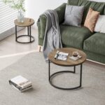 Smuxee Nesting Coffee Table Set of 2, 23.6" Round Coffee Table Wood Grain Top with Adjustable Non-Slip Feet, Industrial End Table Side Tables for Living Room Bedroom Balcony Yard - Image 8
