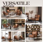 Yaheetech PU Leather Armchairs, Retro Leisure Accent Chair with Extra Soft Padded and Cushion, 105 Degree Slant Back, Modern Reading Arm Chair for Living Room/Office/Bedroom/Study, 2pcs, Light Brown - Image 10