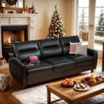 STHOUYN 85” Faux Leather Sofa Black Leather Couch with USB, Mid Century Modern 3 Seater Couches Sofas Living Room Apartment, Large Office Sofa Couch, Stain Resistant & 3 Tufted Cushion (Black) - Image 10