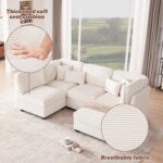 125 Inch Oversized Corduroy Modular Sectional Sofa, U Shaped Modular Couch with Storage, 5 Seat Convertible Corduroy Couch, Comfy Sectional Couches for Living Room with Foam, Light Beige - Image 6