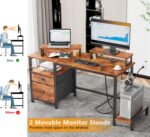 Furologee 47" Computer Desk with File Cabinet and Power Outlets, Home Office Desk with 2 Monitor Stands and Storage Drawer, Writing Gaming Table with Shelves and 2 Hooks for Bedroom, Rustic Brown - Image 6