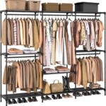 Clothes Rack, Portable Closet, 80.7 Inch Extra Large Capacity Wardrobe Closet, Clothes Storage Organizer with Shelves and 5 Hanging Rods, Easy to Assembly, Black PCT036B01 - Image 2