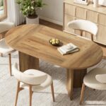 LITTLE TREE 63" Rustic Oval Dining Table for 4-6, Sturdy MDF Farmhouse Kitchen Table with Metal Strip Base, for Living Room, Office, Restaurant, Multi-Use, Umber - Image 6
