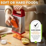Spring Chef Professional Red 10" Parmesan Cheese Grater With Container, Stainless Steel & Soft Grip Handle, 4 Sided Kitchen Carrot Shredder, Handheld Box Grater for Potato, Veggie, Ginger, Hashbrown - Image 8