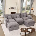 108" U Shaped Couch, Modular Sectional Sofa, 3-Seater Comfy Cloud Couch with Movable Ottoman, Deep Seat Couches for Living Room, Chenille, Slate - Image 2