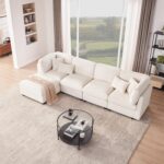 125 Inch Oversized Corduroy Modular Sectional Sofa, U Shaped Modular Couch with Storage, 5 Seat Convertible Corduroy Couch, Comfy Sectional Couches for Living Room with Foam, Light Beige - Image 9