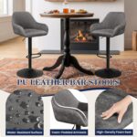 Yaheetech Bar Stools Set of 2, PU Leather Swivel Counter Height Barstools, Adjustable Bar Chairs with Backrest and Footrest, Kitchen Island Stool for Home Kitchen, Grey - Image 8