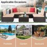 Shintenchi 6 Pieces Patio Furniture Sets Outdoor All-Weather Sectional Patio Sofa Set PE Rattan Manual Weaving Wicker Patio Conversation Set with Glass Table&Ottoman Cushion and Red Pillows, Beige - Image 7