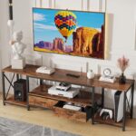 GYIIYUO TV Stand with Fabric Drawers for 65 70 75 Inches TV - Entertainment Center and Industrial TV Console Table with Open Storage Shelves for Living Room, Bedroom - 63" Rustic Brown - Image 2
