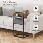 Vagusicc C Shaped End Table with Charging Station, 33" Tall Side Table for Couch, Sofa Table Adjustable Height Small Couch Side C Table, Slide Under Sofa Tray Arm Table for Living Room, Bedroom, Brown - Image 9