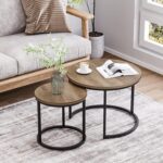 Smuxee Nesting Coffee Table Set of 2, 23.6" Round Coffee Table Wood Grain Top with Adjustable Non-Slip Feet, Industrial End Table Side Tables for Living Room Bedroom Balcony Yard - Image 4