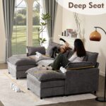 108" U Shaped Couch, Modular Sectional Sofa, 3-Seater Comfy Cloud Couch with Movable Ottoman, Deep Seat Couches for Living Room, Chenille, Slate - Image 6