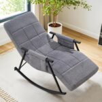 VECELO High Back Nursery Rocking Chair with Foot Rest, Teddy Upholstered Reclining Glider Rocker, Comfy Armchair Padded Seat Removable Side Pockets for Living Room, Bedroom, Balcony - Image 2