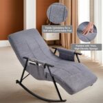 VECELO High Back Nursery Rocking Chair with Foot Rest, Teddy Upholstered Reclining Glider Rocker, Comfy Armchair Padded Seat Removable Side Pockets for Living Room, Bedroom, Balcony - Image 8