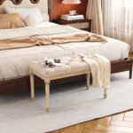 Yusong Upholstered Bench, Bedroom Bench for End of Bed, Piano Bench with Button Tufted Padded Seat for Living Room, Dining, Entryway, Shoe, Vanity Foot-Stool with Carved Wood Legs, Beige - Image 9
