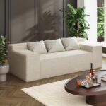 Modern 3-Seater Sofa, Hybrid Sofa in a Box, No Assembly Required, Comfy Sofa Couch with 3 Matching Pillows, Cat-Scratch Resistant Linen, Couch for Living Room or Bedroom, Beige - Image 9