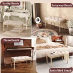 Yusong Upholstered Bench, Bedroom Bench for End of Bed, Piano Bench with Button Tufted Padded Seat for Living Room, Dining, Entryway, Shoe, Vanity Foot-Stool with Carved Wood Legs, Beige - Image 8
