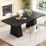 LITTLE TREE Dining Table for 4-6 People, Wooden Table, Rectangle Furniture with Heavy Duty Legs, Modern Kitchen Table for Home, Dining Room, Black - Image 2