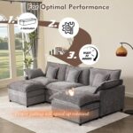 108" U Shaped Couch, Modular Sectional Sofa, 3-Seater Comfy Cloud Couch with Movable Ottoman, Deep Seat Couches for Living Room, Chenille, Slate - Image 8