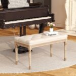 Yusong Upholstered Bench, Bedroom Bench for End of Bed, Piano Bench with Button Tufted Padded Seat for Living Room, Dining, Entryway, Shoe, Vanity Foot-Stool with Carved Wood Legs, Beige - Image 5