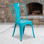 EMMA + OLIVER Commercial Grade Teal-Blue Metal Indoor-Outdoor Stackable Chair - Image 2