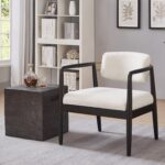 Ball & Cast Modern Accent Chair Upholstered Club Chair Comfy Side Armchair with Wooden Frame, Ivory - Image 3