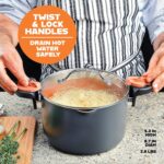 Gotham Steel 5 Quart Stock Pot Multipurpose Pasta Pot with Strainer Lid & Twist and Lock Handles, Nonstick Ceramic Surface Makes for Effortless Cleanup with Tempered Glass Lid, Dishwasher Safe - Image 5