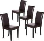 Yaheetech Dining Chairs Set of 4 PU Leather Dining Room Chairs with Waterproof Surface and Wood Legs for Kitchen Restaurant and Living Room, Dark Brown - Image 2
