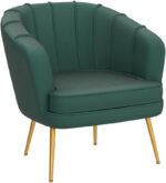 Andeworld Velvet Accent Chair, Upholstered Modern Single Sofa Side Chair,Comfy Barrel Club Living Room Armchair with Golden Metal Legs for Bedroom Living Reading Room Office, Green - Image 5