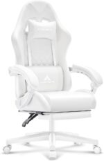 White Gaming Chair,Ergonomic Massage Computer Office Desk Chair with Footrest,Pocket Spring Cushion,Reclining Leather Adjustable Gamer Chair with Headrest and Lumbar Support,White - Image 8