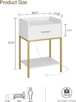 Masupu Nightstand with Charging Station,3-Tier Modern Bedside Night Stand with Storage Drawer and Shelf,Small End Side Table for Bedroom,Living Room,White - Image 3